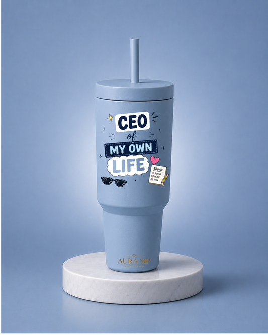 Aura Sip "CEO of My Own Life" 40oz Insulated Stainless Steel Tumbler with Straw & Handle | Motivational Gift for Women