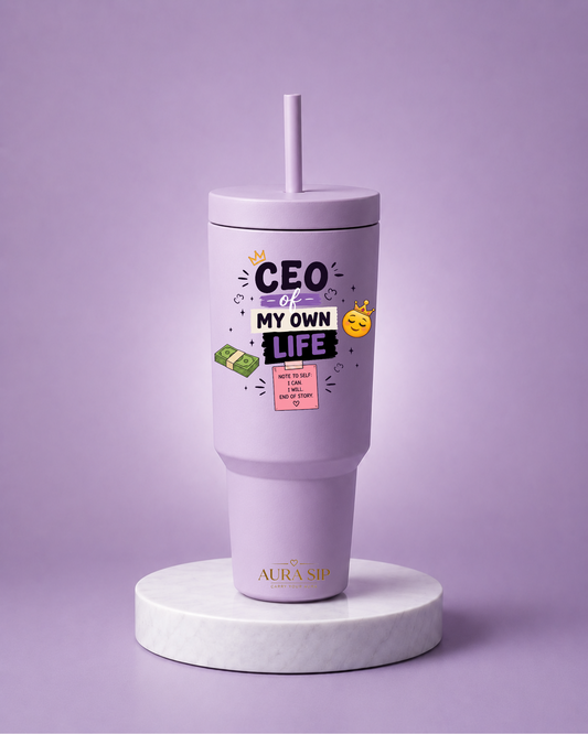 Aura Sip "CEO of My Own Life" 40oz Insulated Stainless Steel Tumbler with Straw & Handle | Motivational Gift for Women